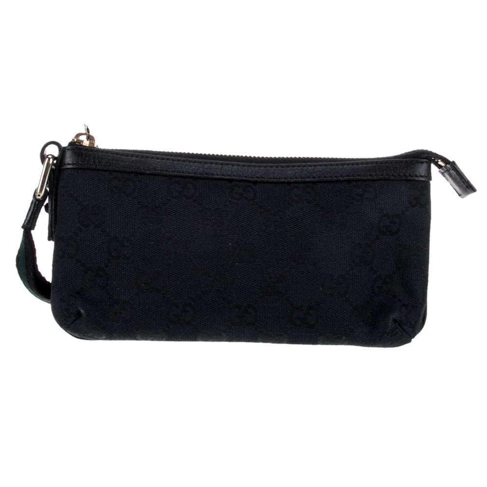 Authentic Gucci GG Monogram Jolicoeur Midnight Black Canvas Wristlet Bag